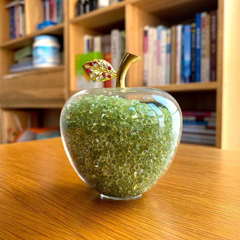 Sparkling Crystal Apple Ornament with Golden Leaf Detail