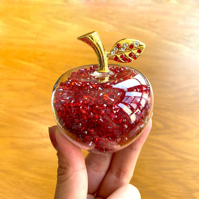 Sparkling Crystal Apple Ornament with Golden Leaf Detail