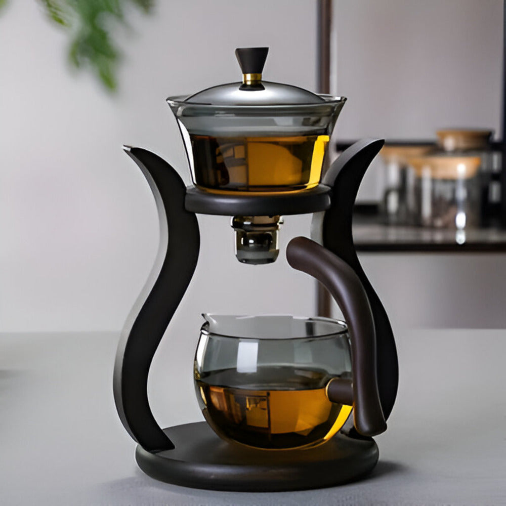 Glass Tea Drip Brewer with Wooden Stand and Magnetic Spout