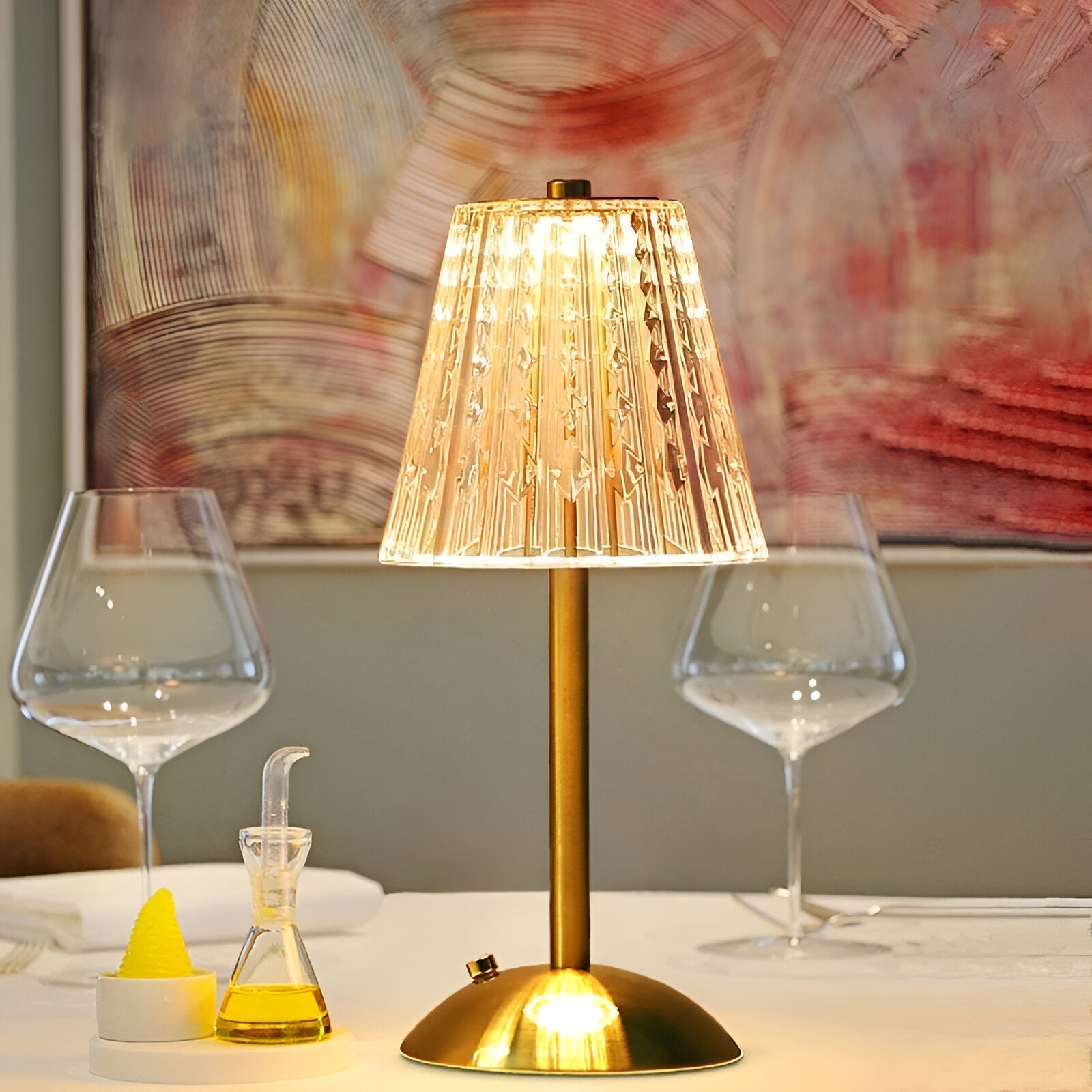 Draadloze LED Tafellamp met Textuurheldere Schaduw en Metalen Stand