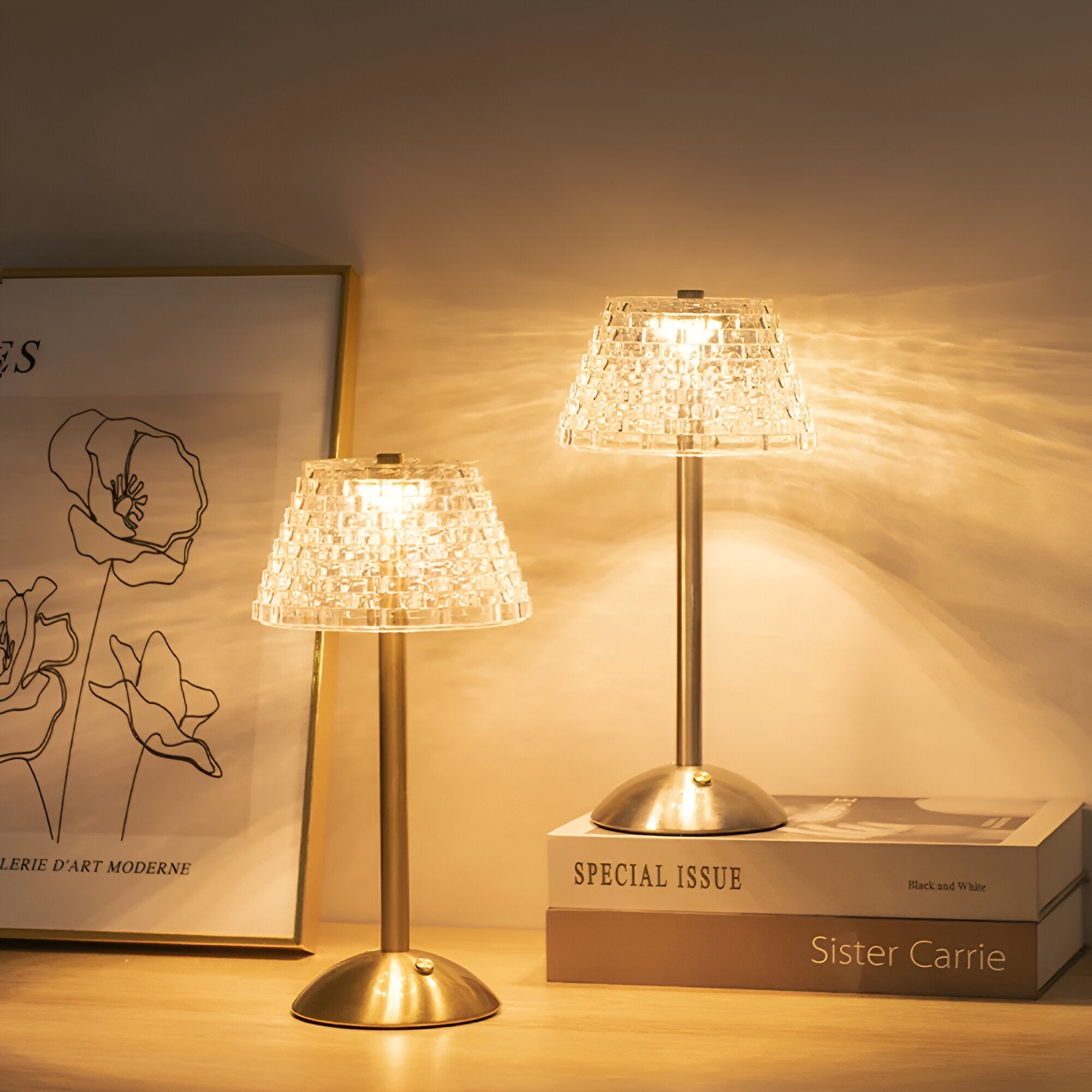 Draadloze LED Tafellamp met Textuurheldere Schaduw en Metalen Stand