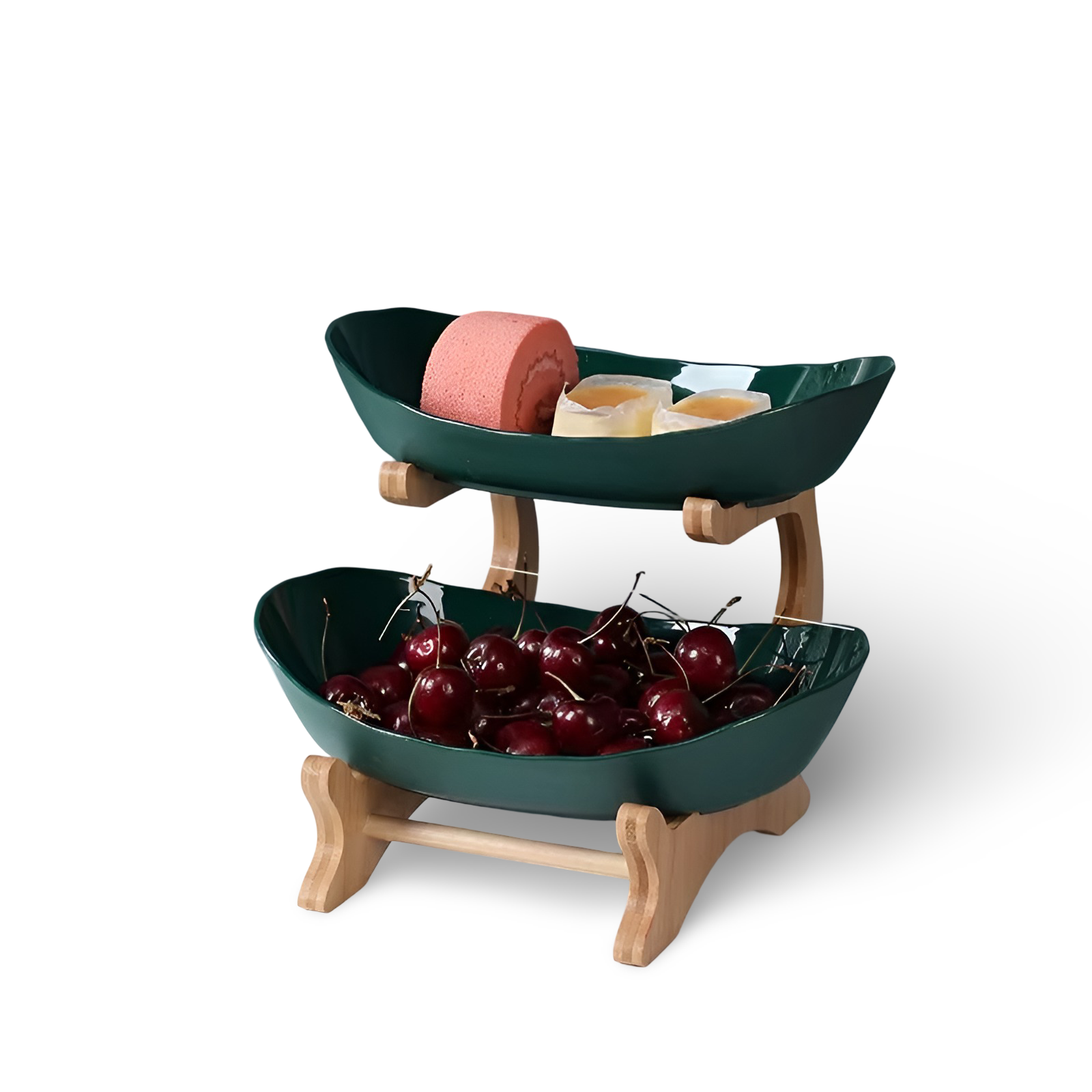 Multi Tier Fruit Bowl with Wooden Stand and Trays