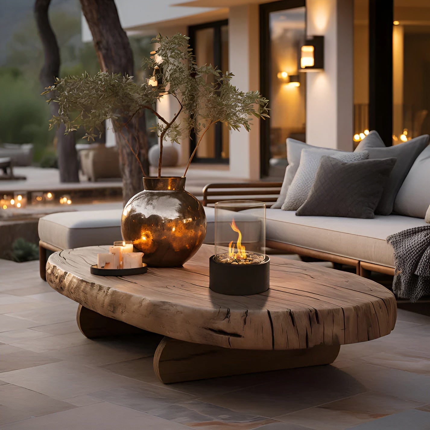Outdoor Cylindrical Tabletop Bio Ethanol Fireplace with Glass Tube