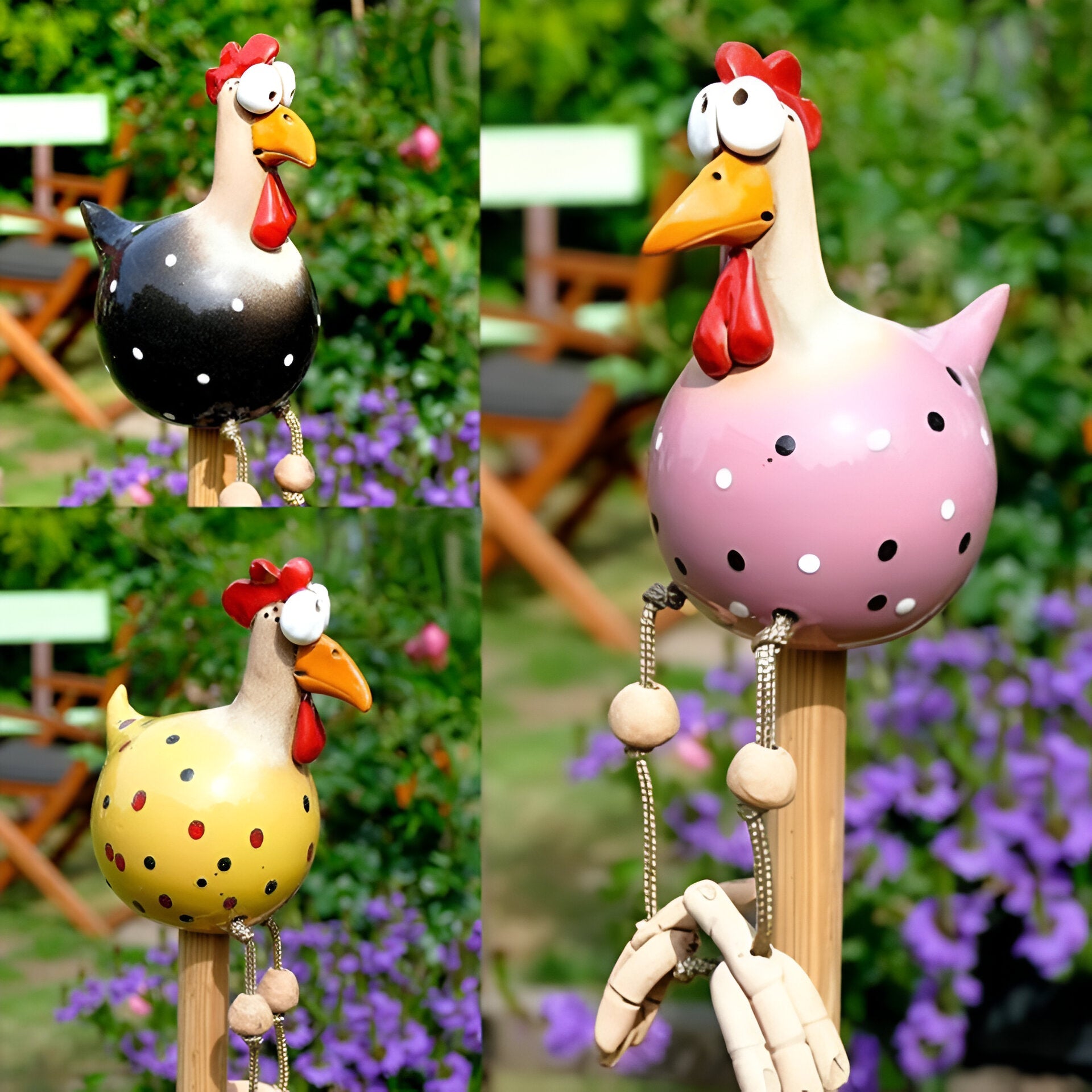 Resin Rooster Garden Figurine with Hanging Legs