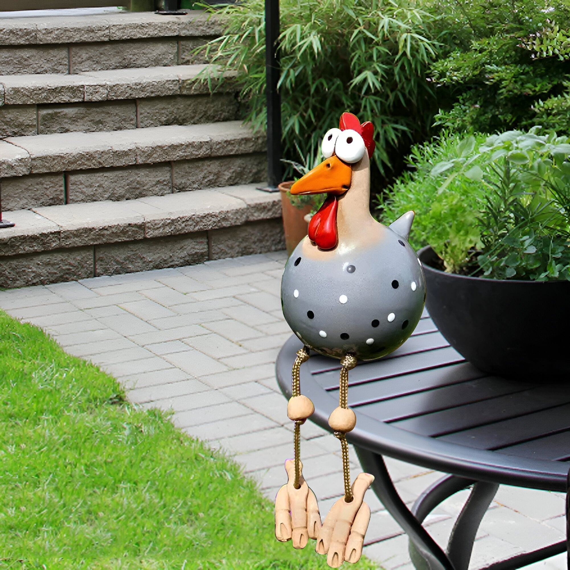 Resin Rooster Garden Figurine with Hanging Legs