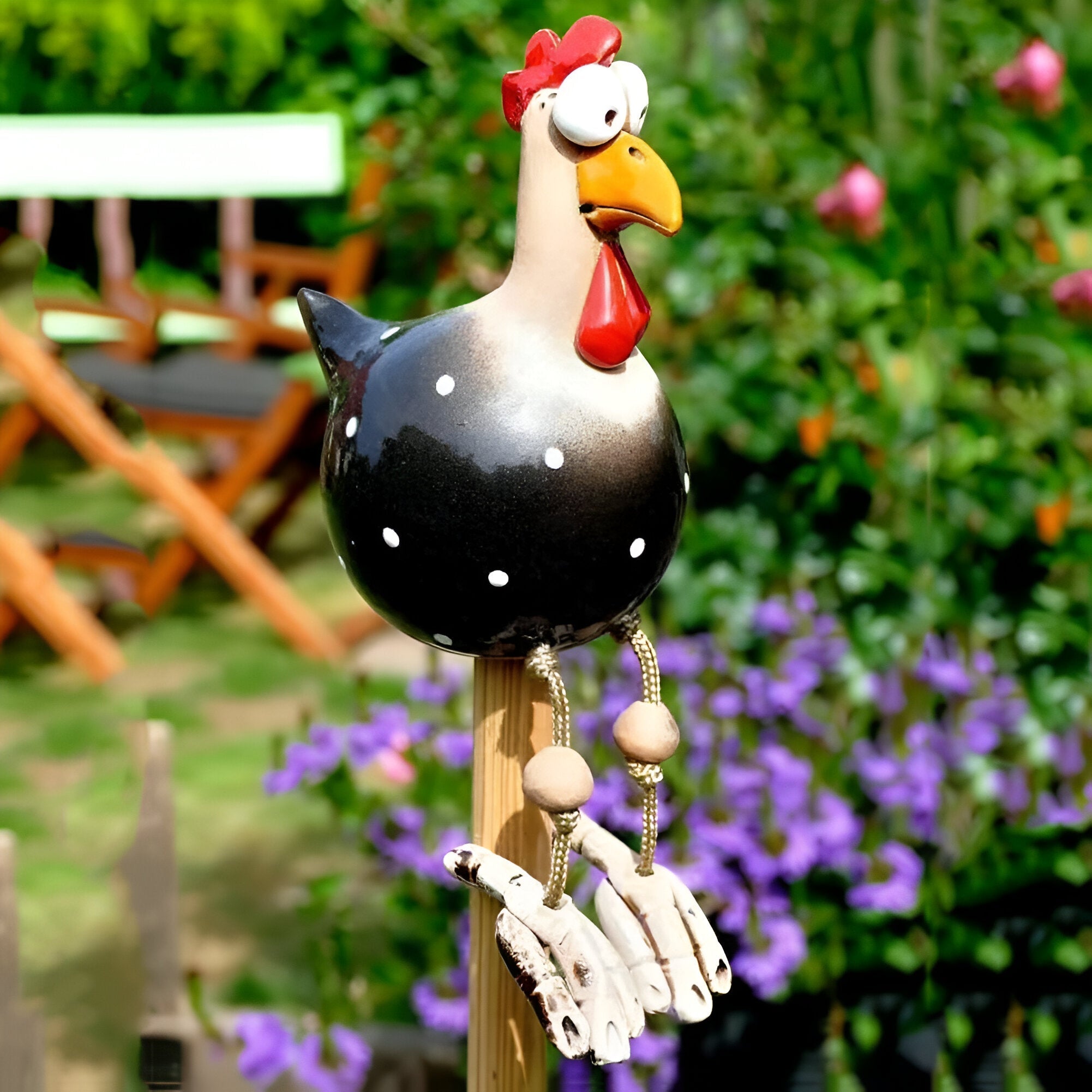 Resin Rooster Garden Figurine with Hanging Legs