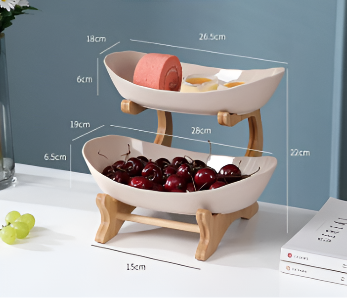 Multi Tier Fruit Bowl with Wooden Stand and Trays