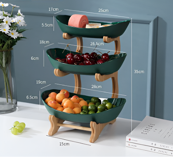 Multi Tier Fruit Bowl with Wooden Stand and Trays