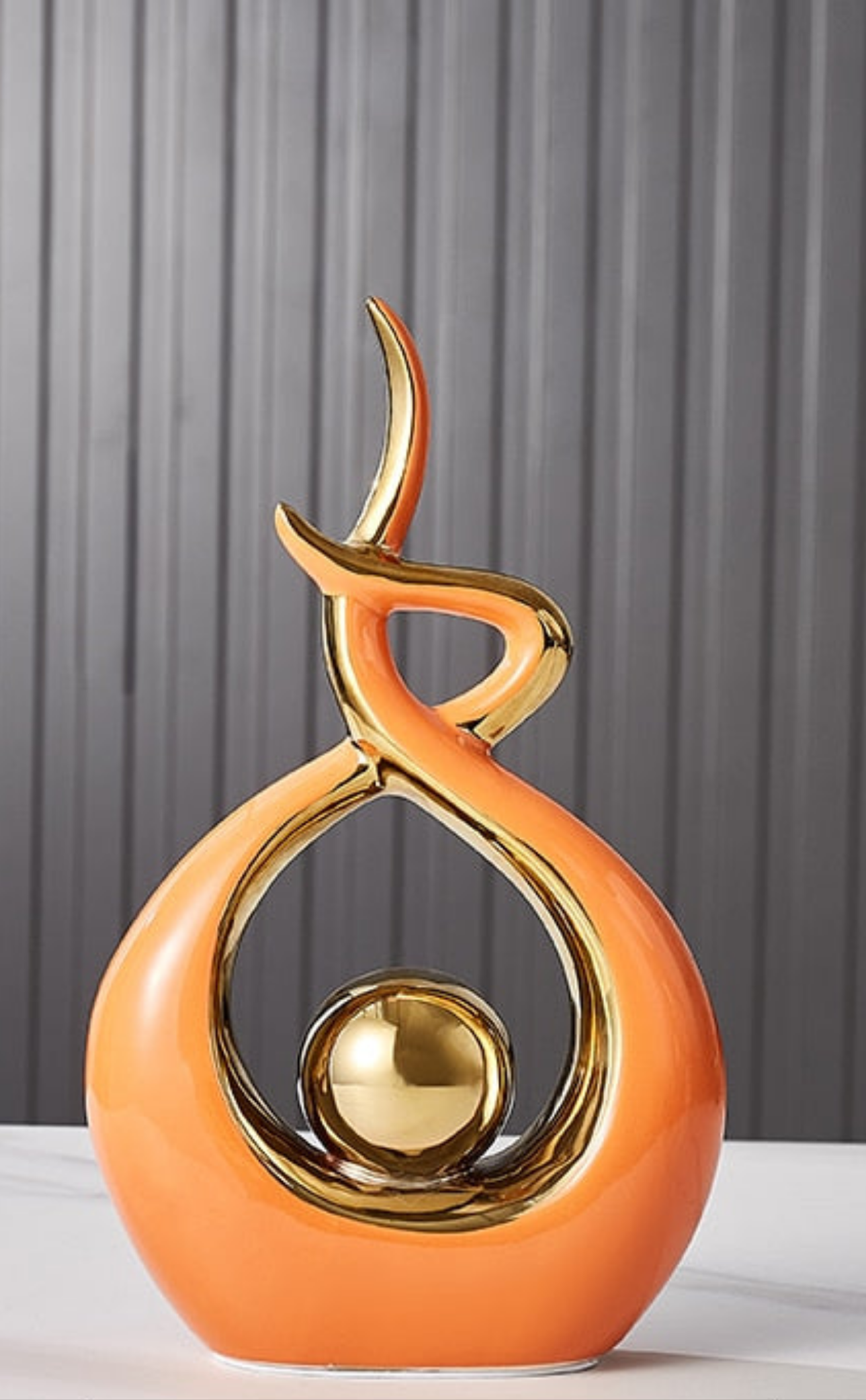 Abstract Ceramic Sculpture with Gold Detail Decorative Ornament