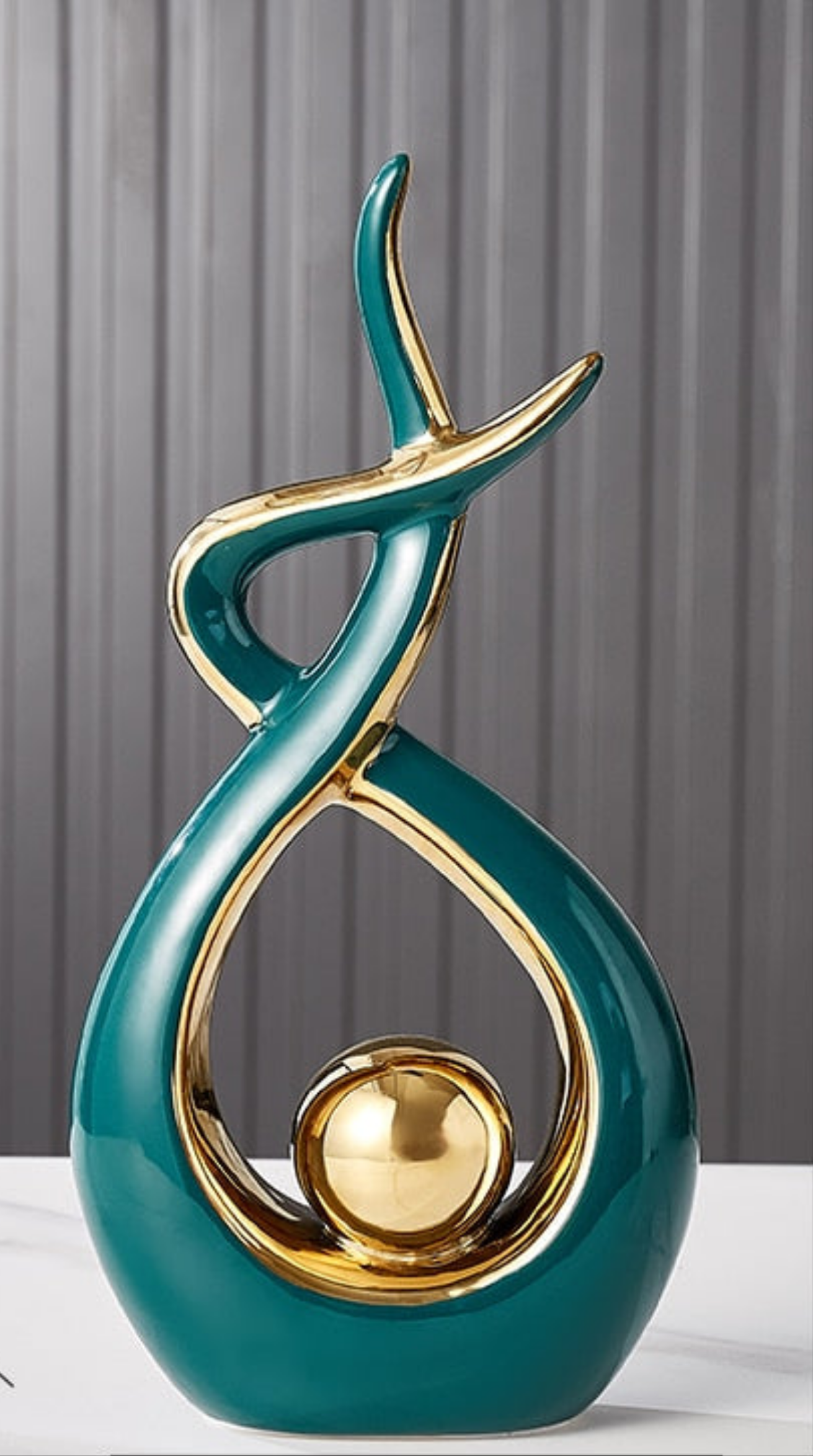 Abstract Ceramic Sculpture with Gold Detail Decorative Ornament