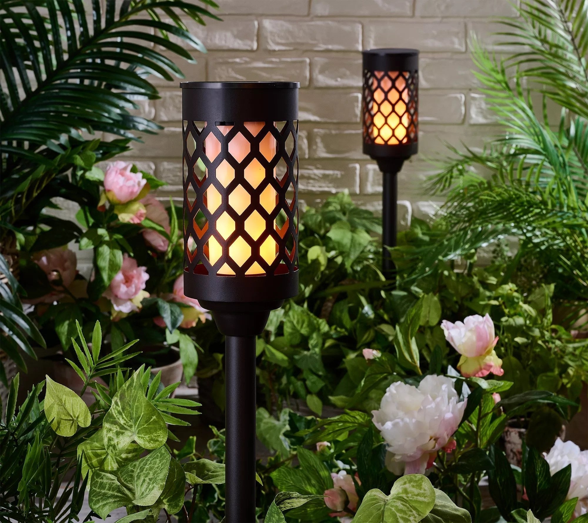 Set van 2 tuinfakkels met zonne-energie en vlam-effect voor buitenverlichting van paden