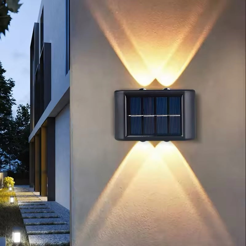 Zonne-energie LED Buiten Wandlamp met Rechthoekig Paneel en Op- en Neerstralen