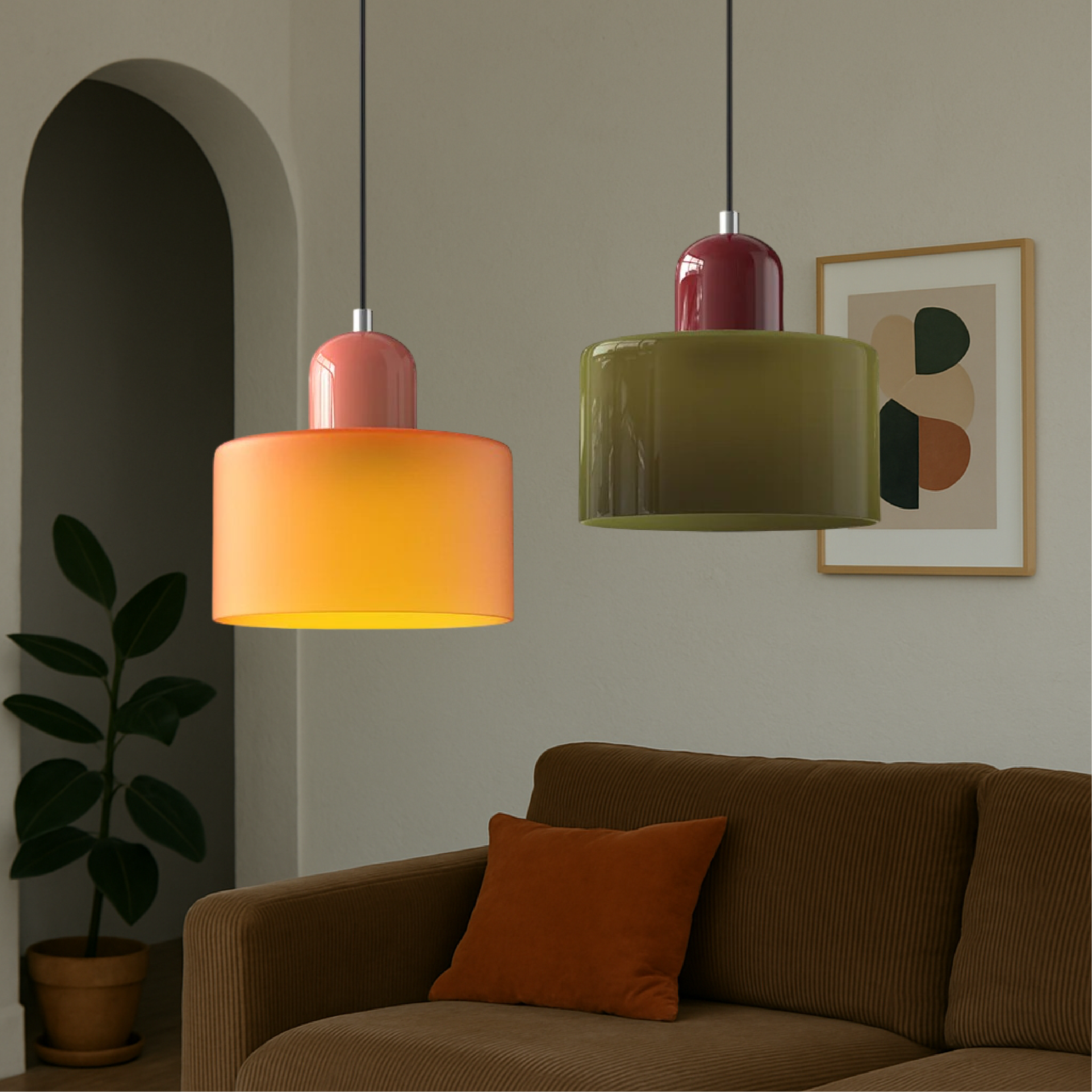 Coloured glass Bauhaus pendant light