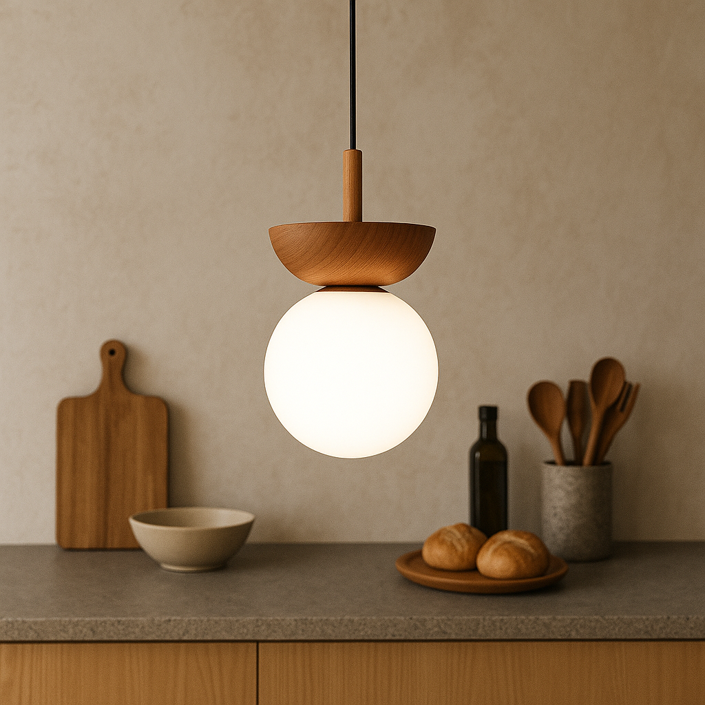 Japandi Wooden Globe Pendant Light
