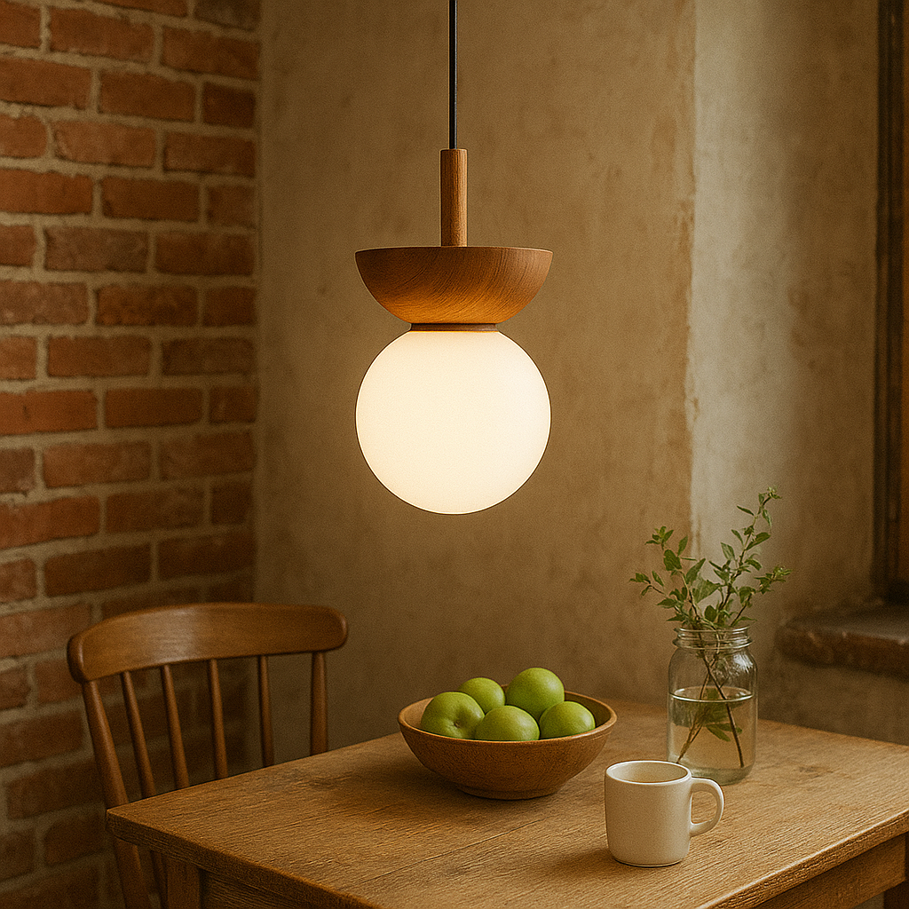 Japandi Wooden Globe Pendant Light