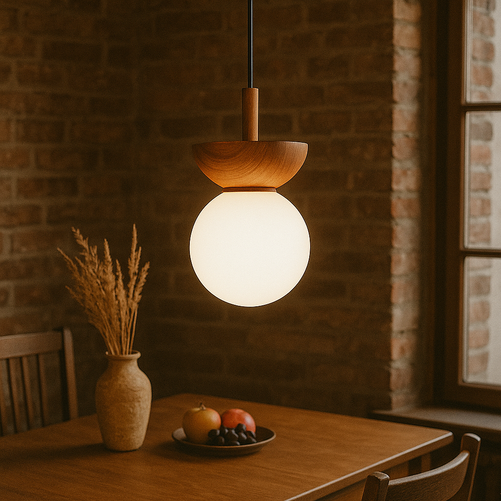 Japandi Wooden Globe Pendant Light