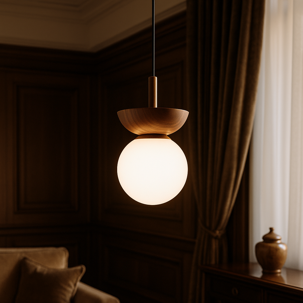 Japandi Wooden Globe Pendant Light