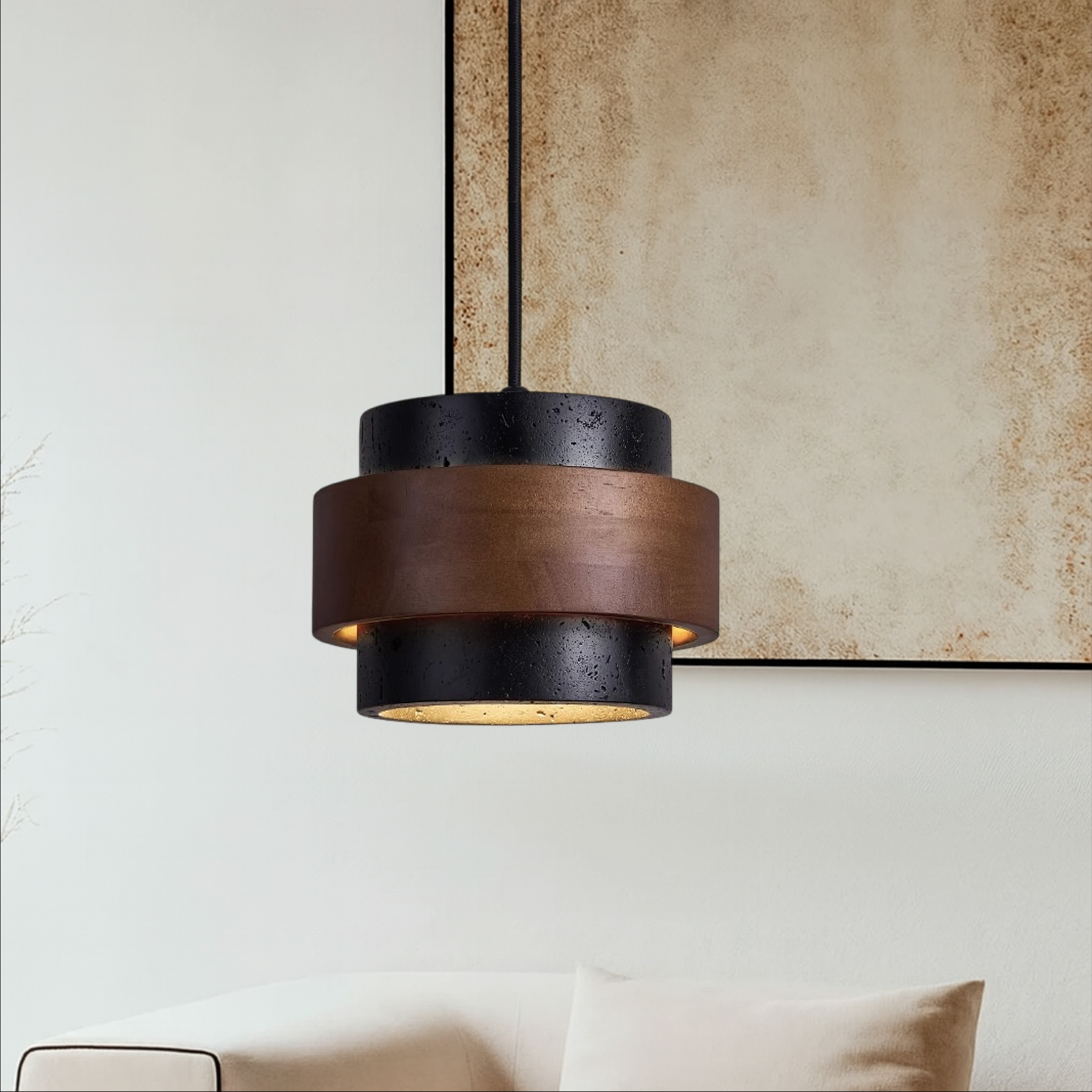 Classic Black Stone Travertine Pendant Light