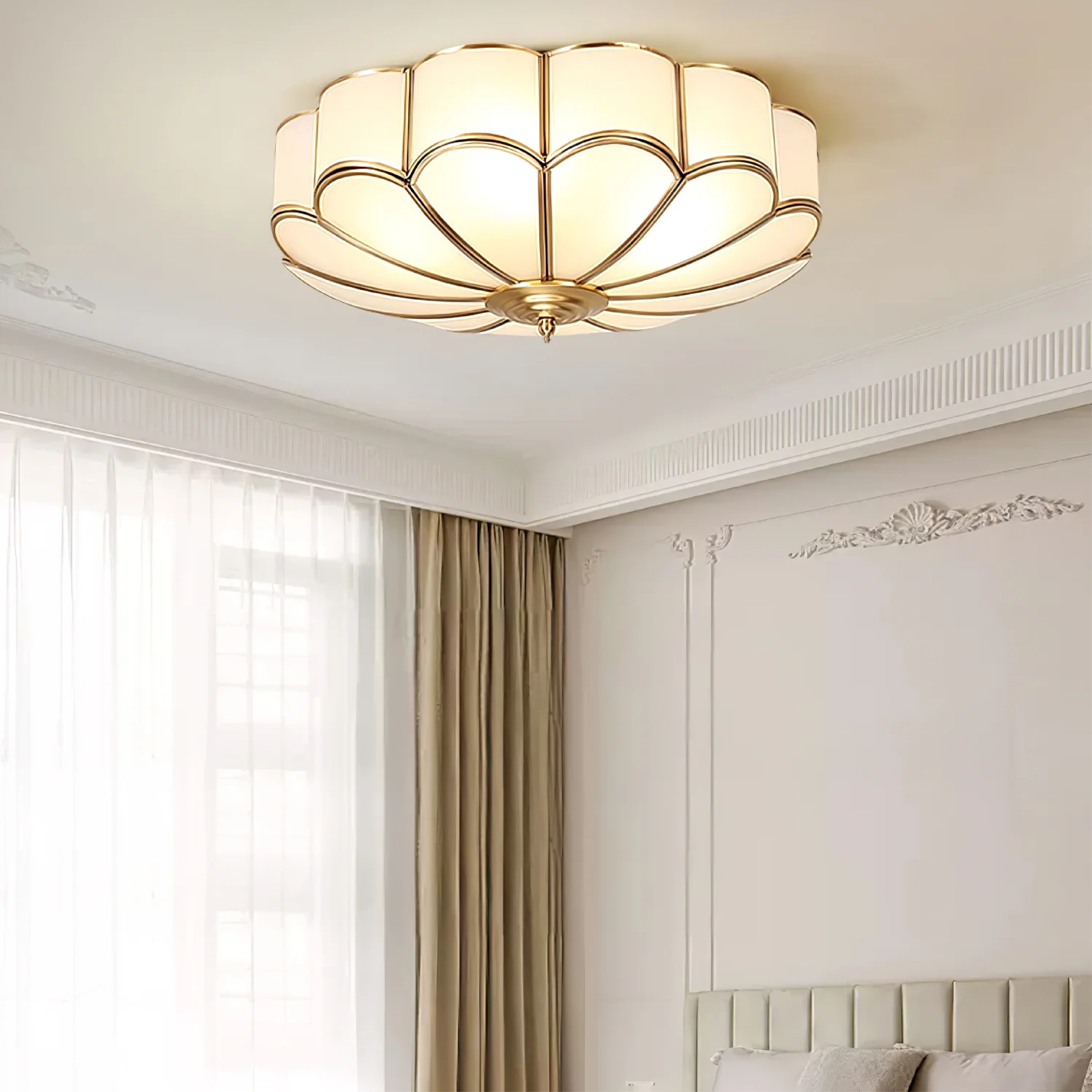 Gold Flower-Shaped Glass Ceiling Light
