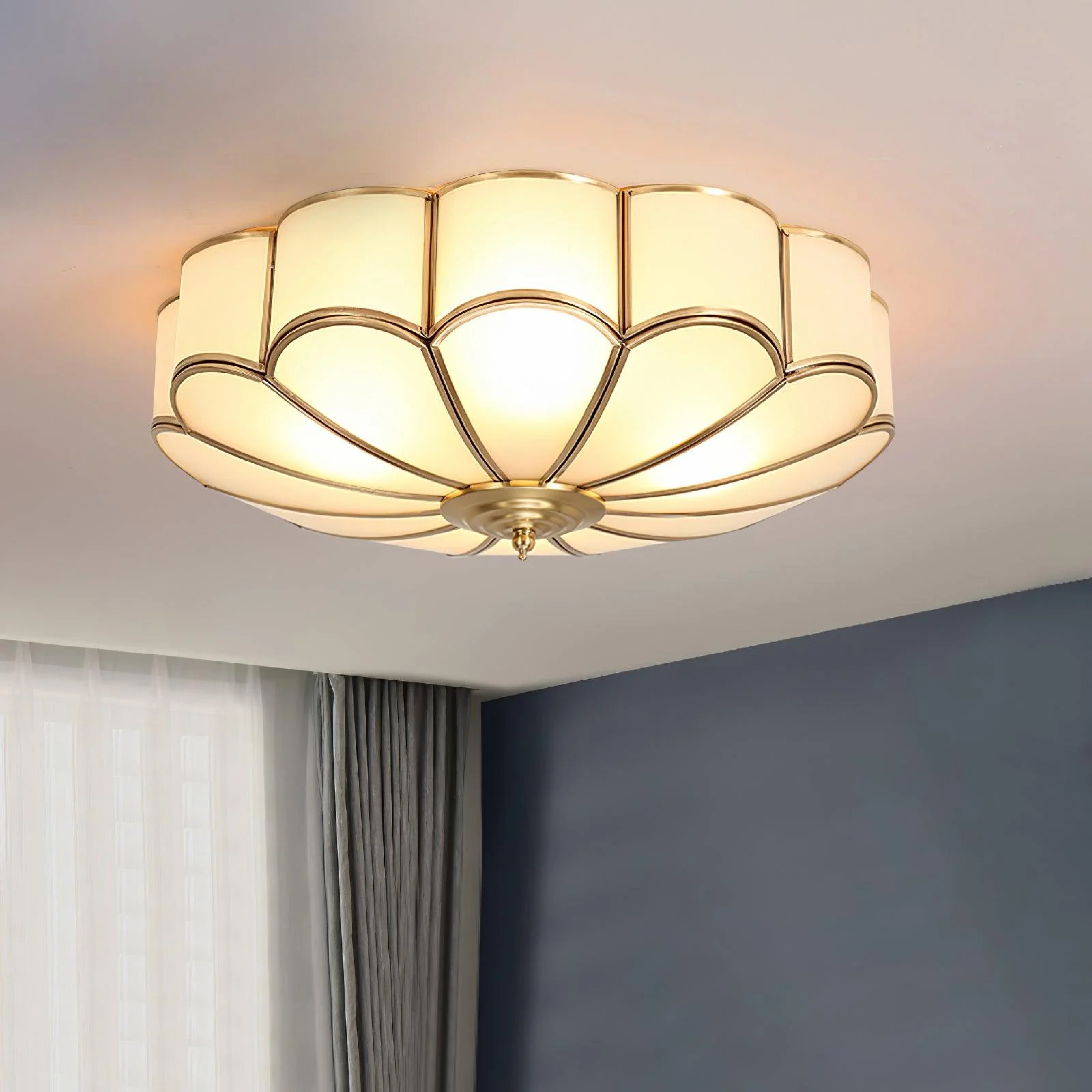 Gold Flower-Shaped Glass Ceiling Light