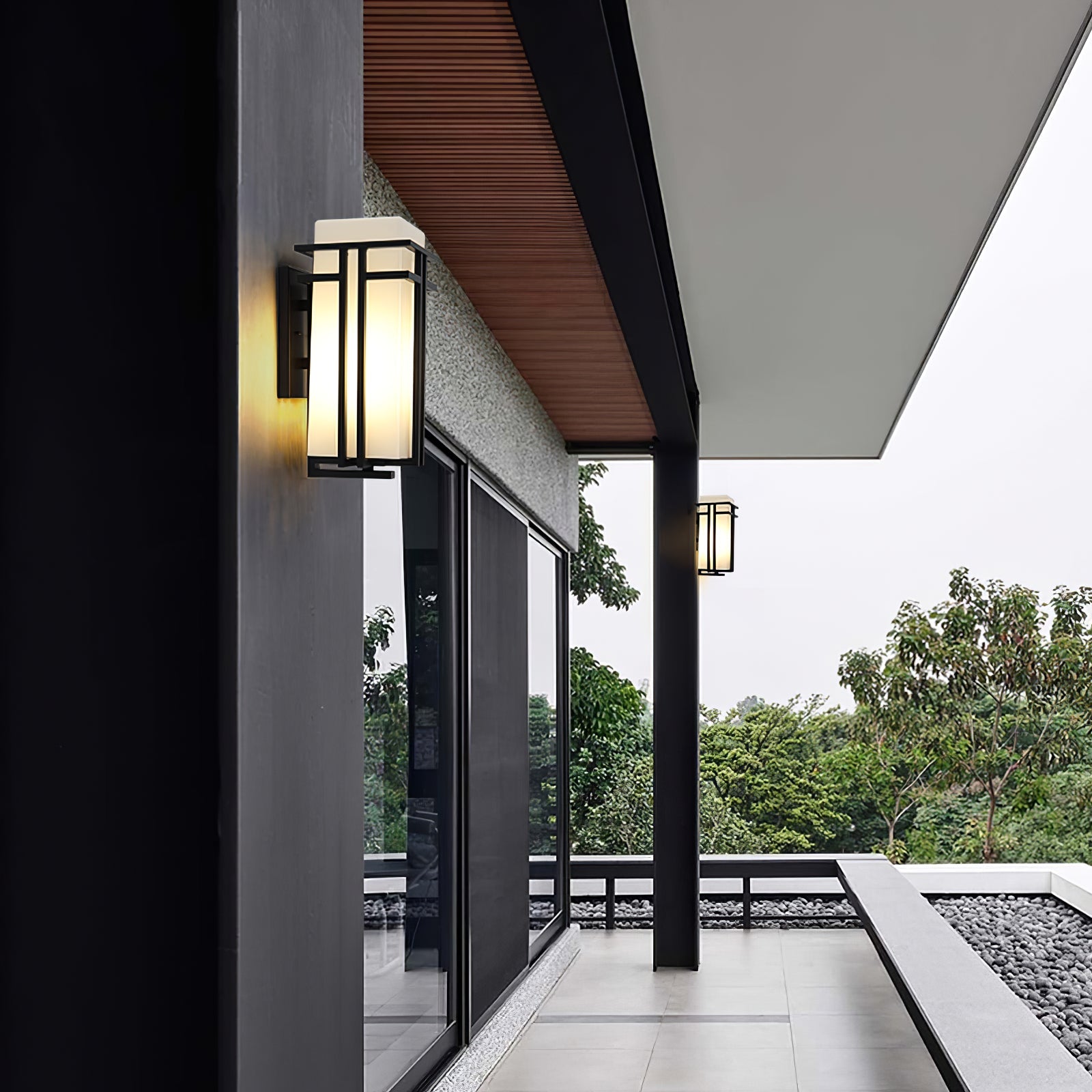 Outdoor Wall Light Rectangular Glass Shade with Metal Frame