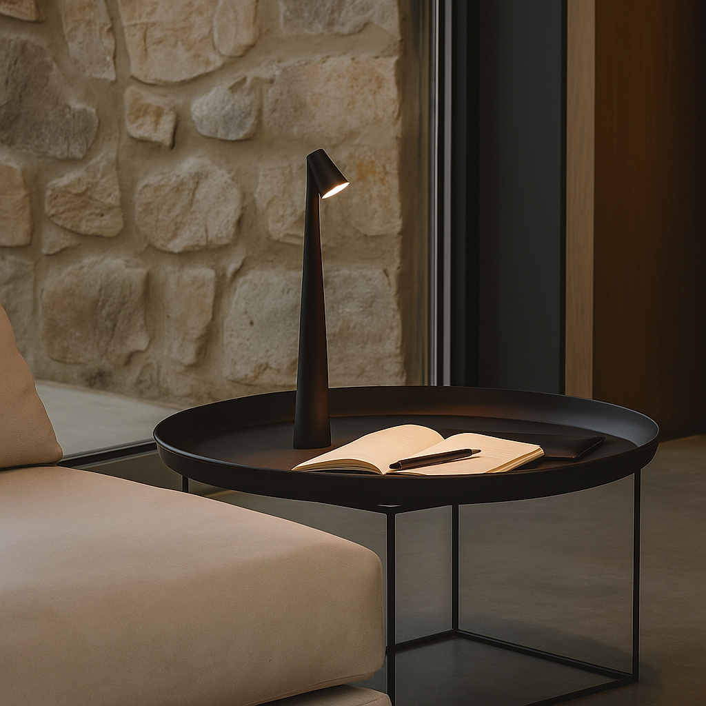 LED floor lamp with tall conical body