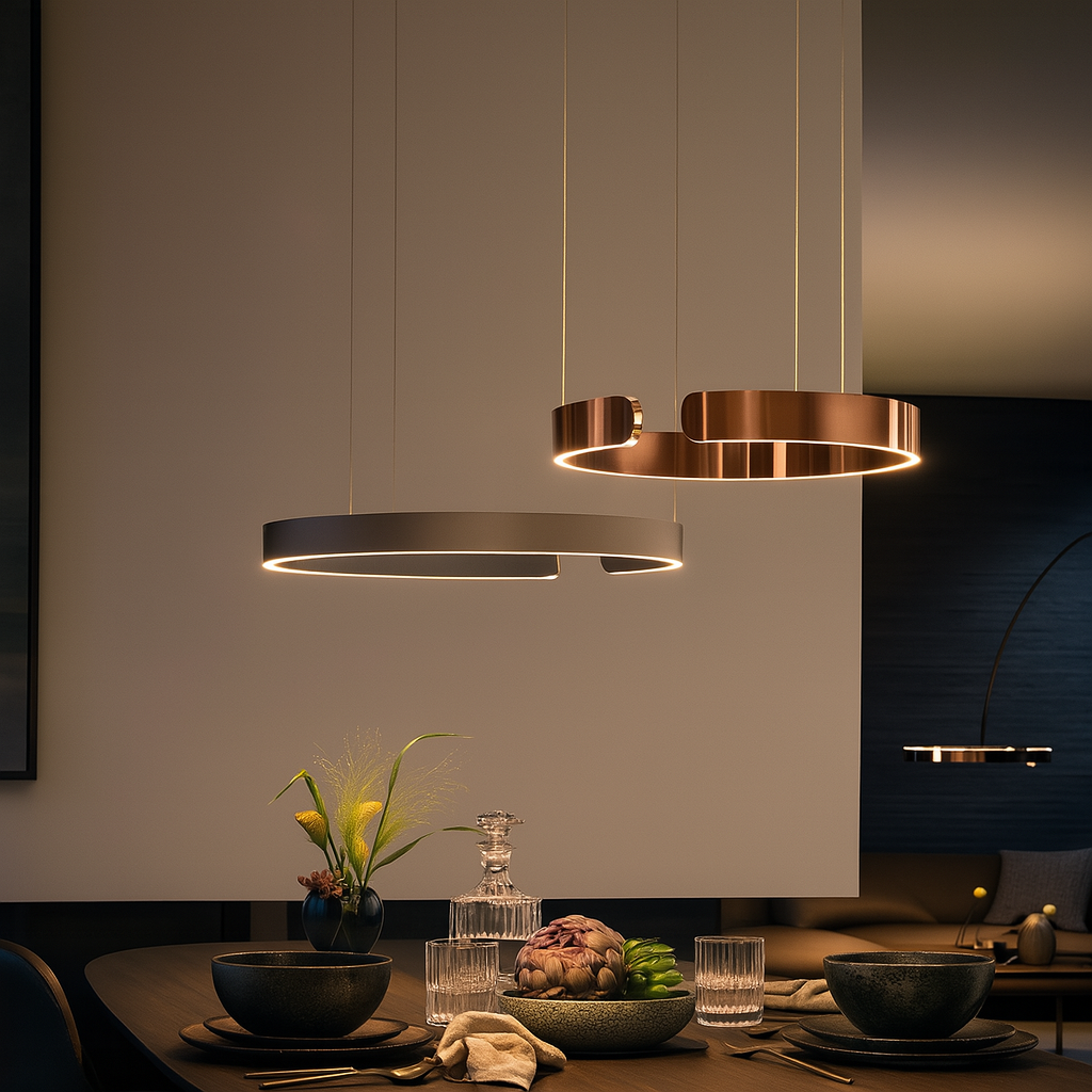 LED ring pendant light with metal finish