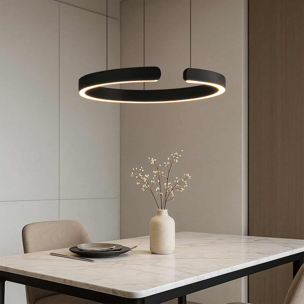 LED ring pendant light with metal finish