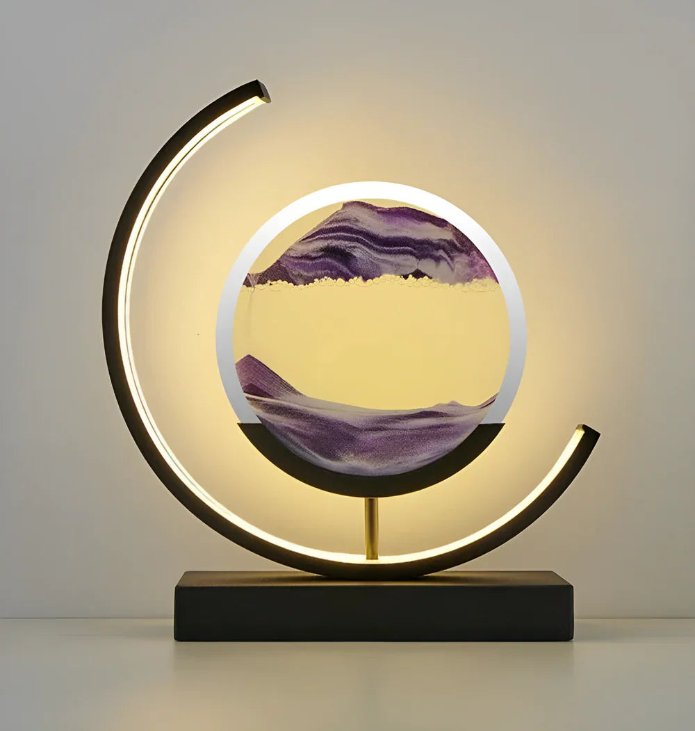 LED sand art table lamp with circular frame