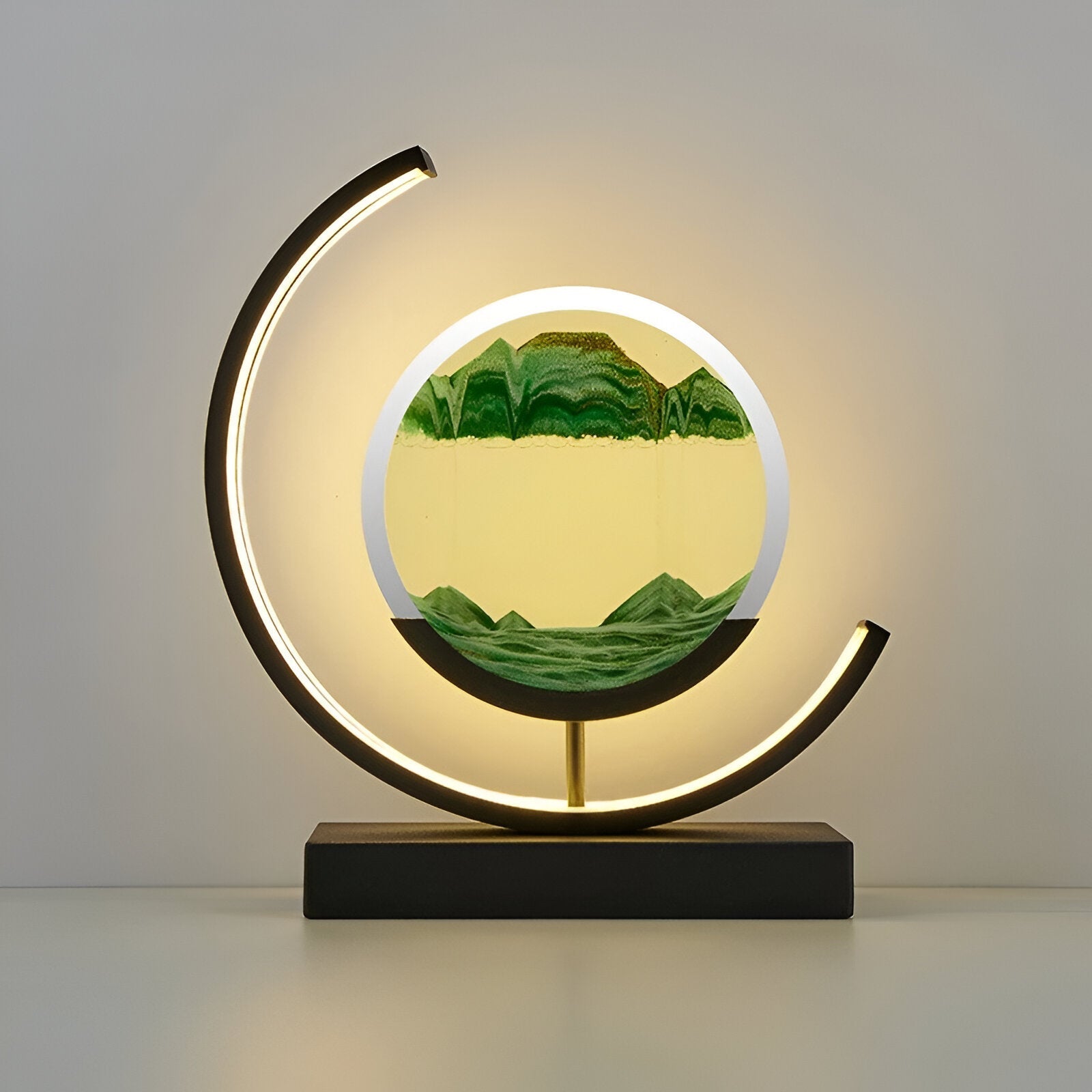 LED sand art table lamp with circular frame