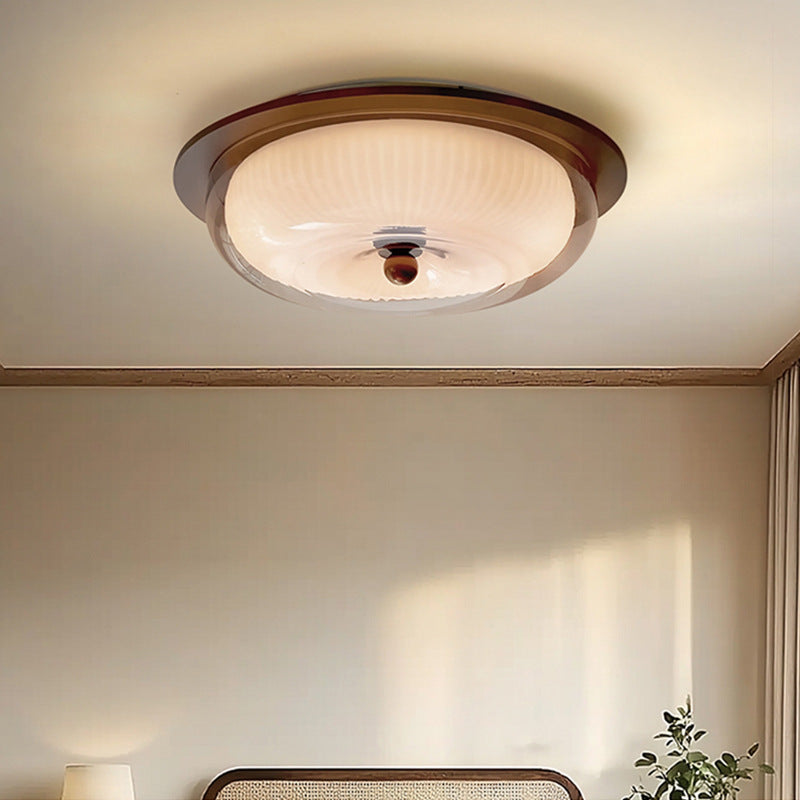 Glass & Wood Flush Mount Ceiling Light