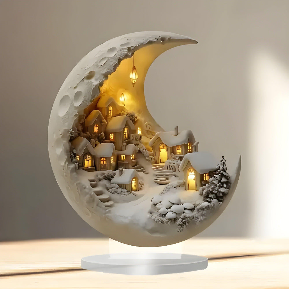 Acrylic Moon Village Scene Decor