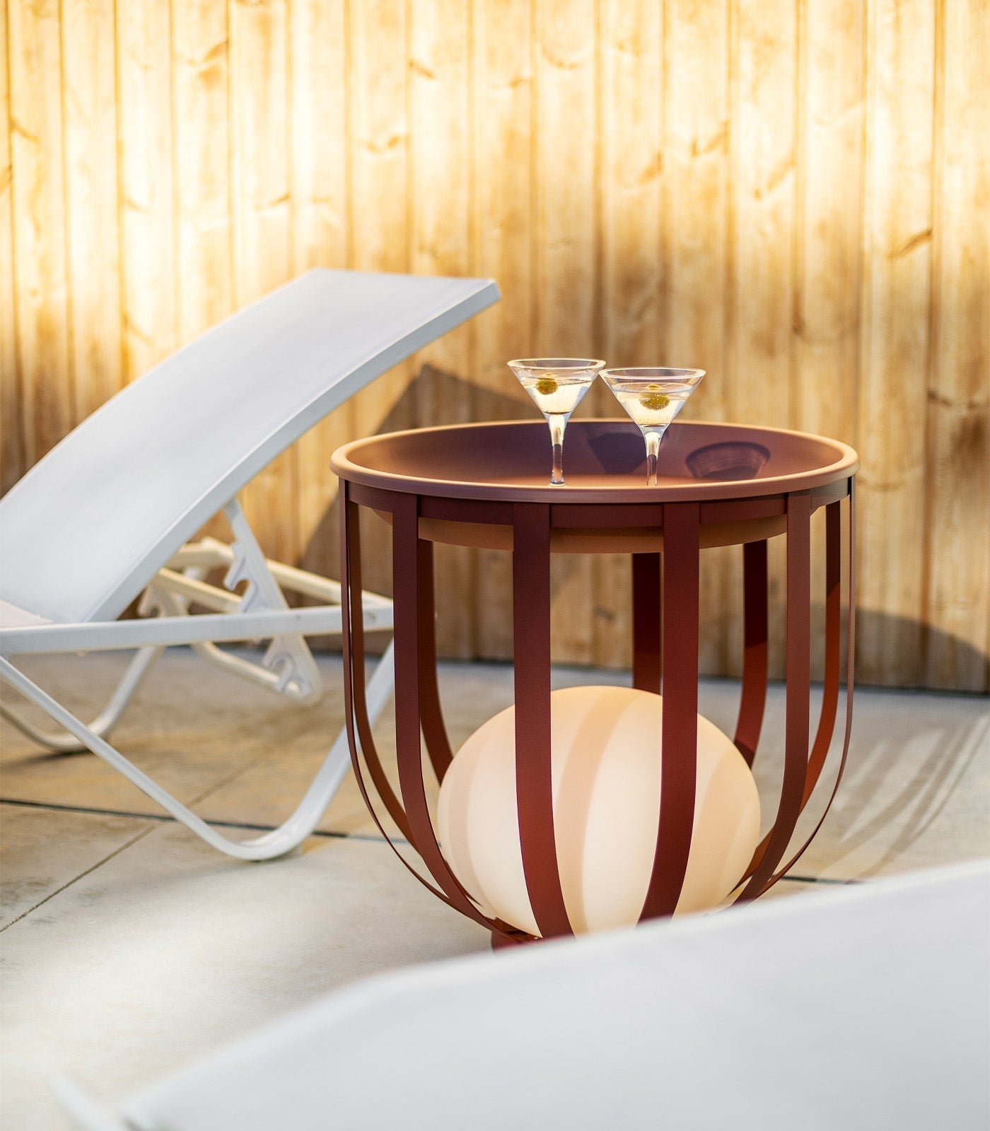 Ronde Buitenplantenlamp Tafel Met Metalen Frame