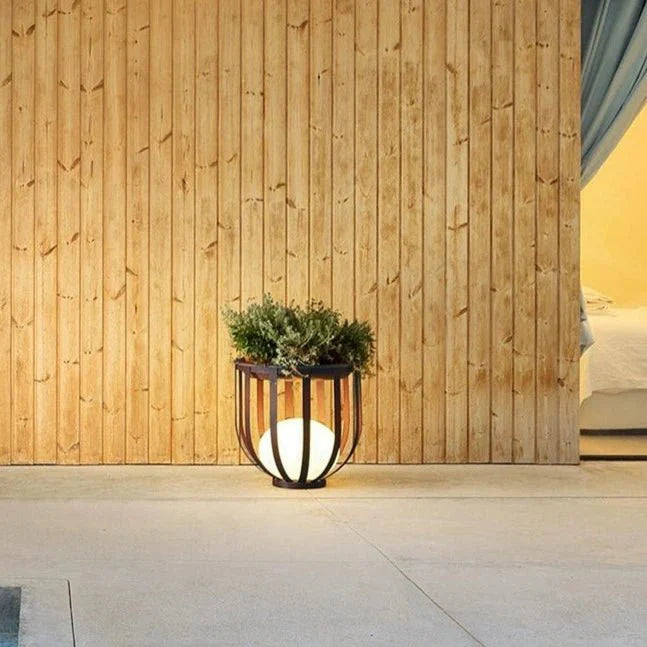 Ronde Buitenplantenlamp Tafel Met Metalen Frame