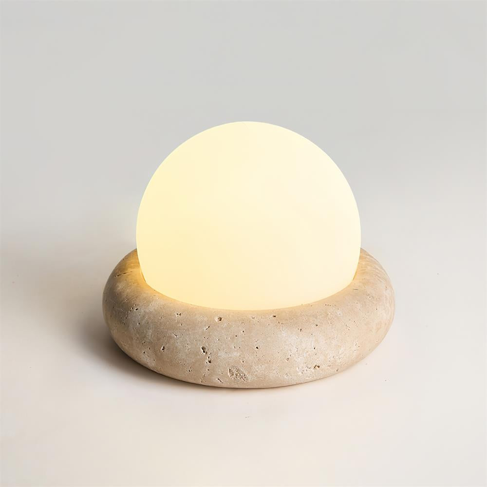 Travertine Base Table Lamp with Glass Globe Shade