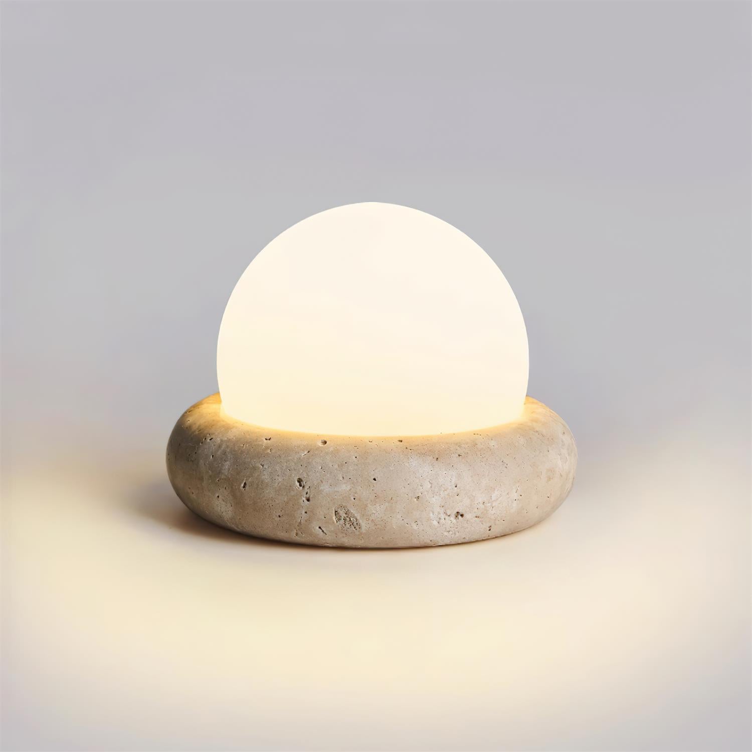 Travertine Base Table Lamp with Glass Globe Shade