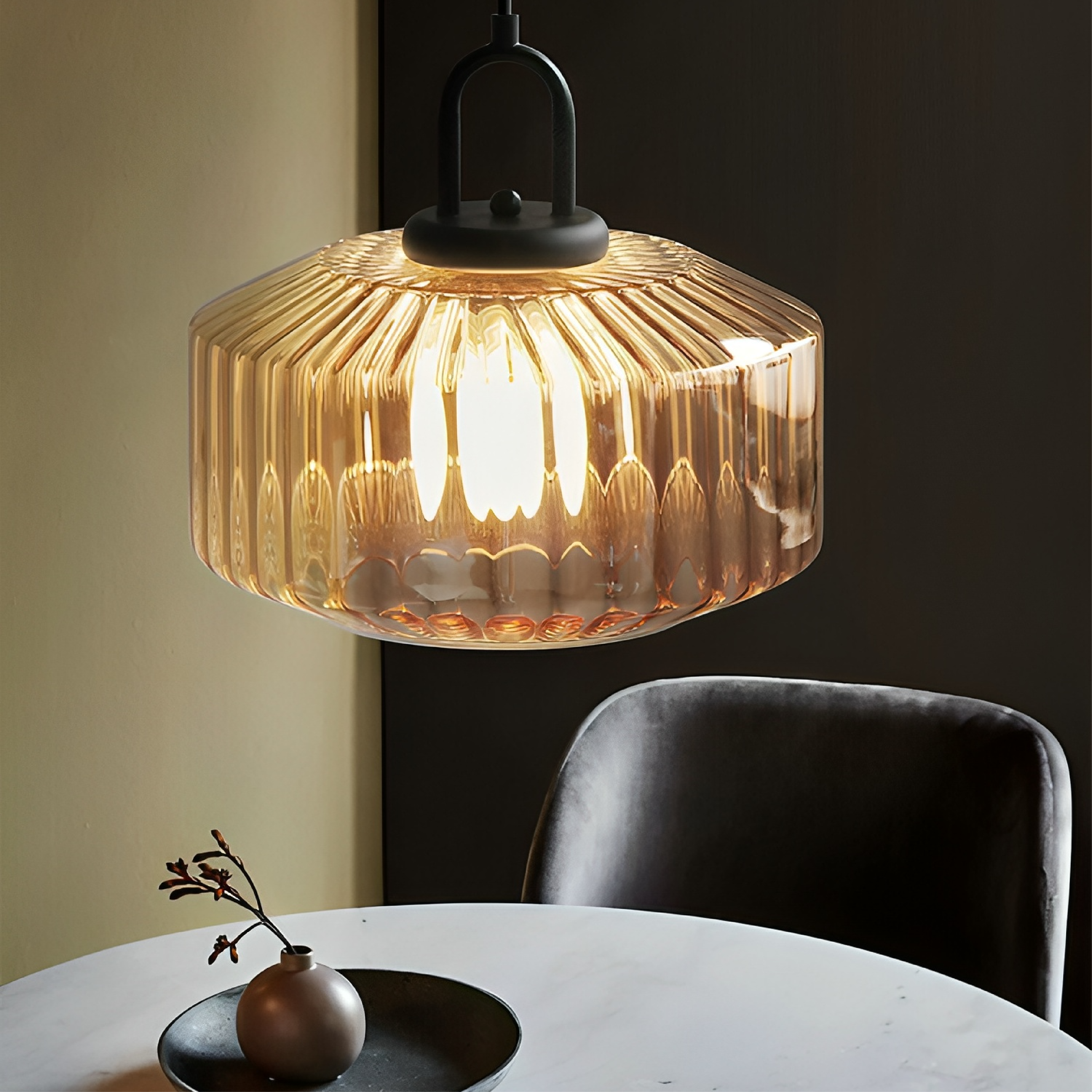Modern Crystal-Cut Glass Hanging Lamp