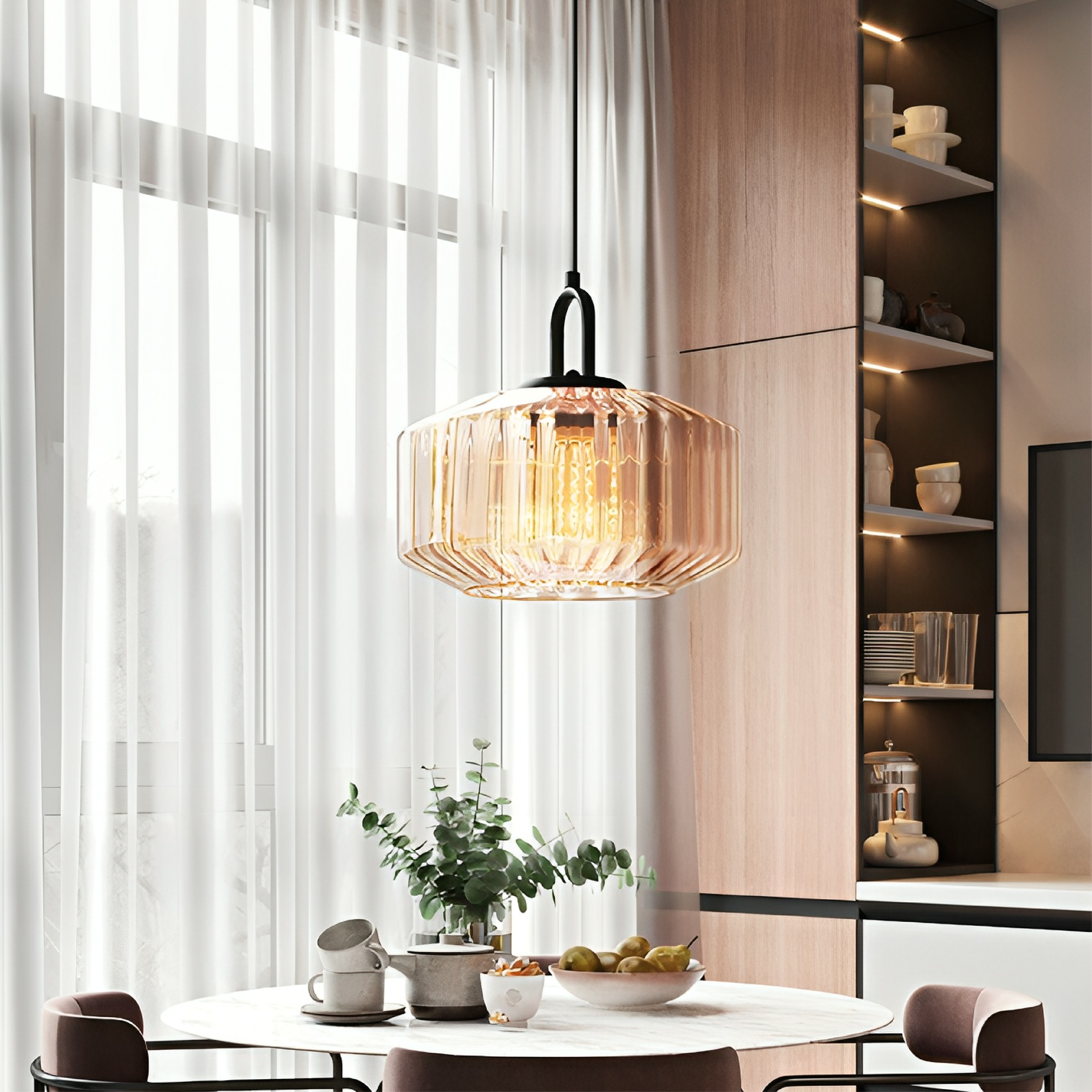 Modern Crystal-Cut Glass Hanging Lamp