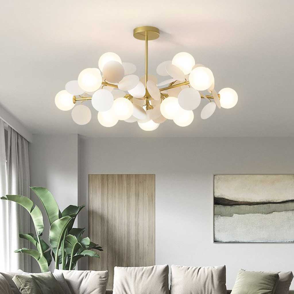 Modern ceiling light with multiple opal glass spheres
