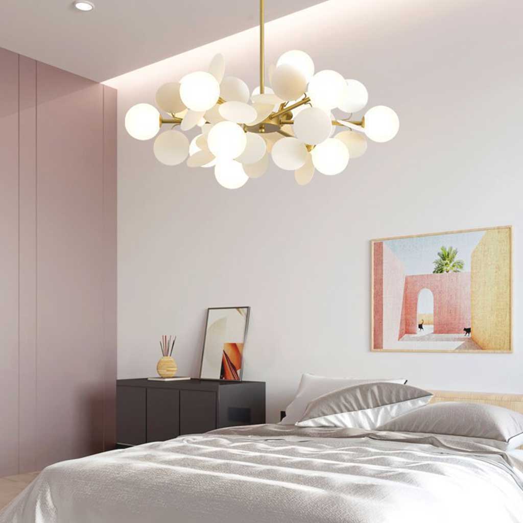 Modern ceiling light with multiple opal glass spheres