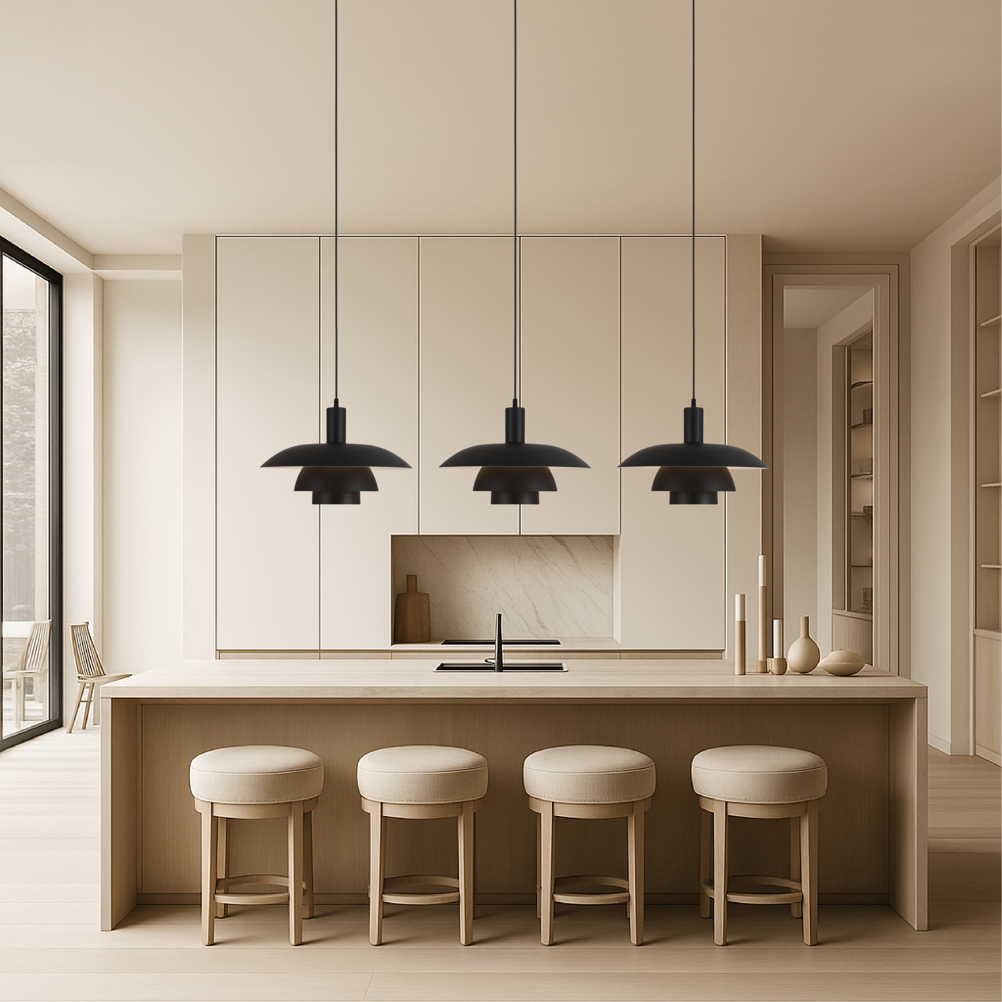 Multi tier ceiling pendant lamp with wide dome shade