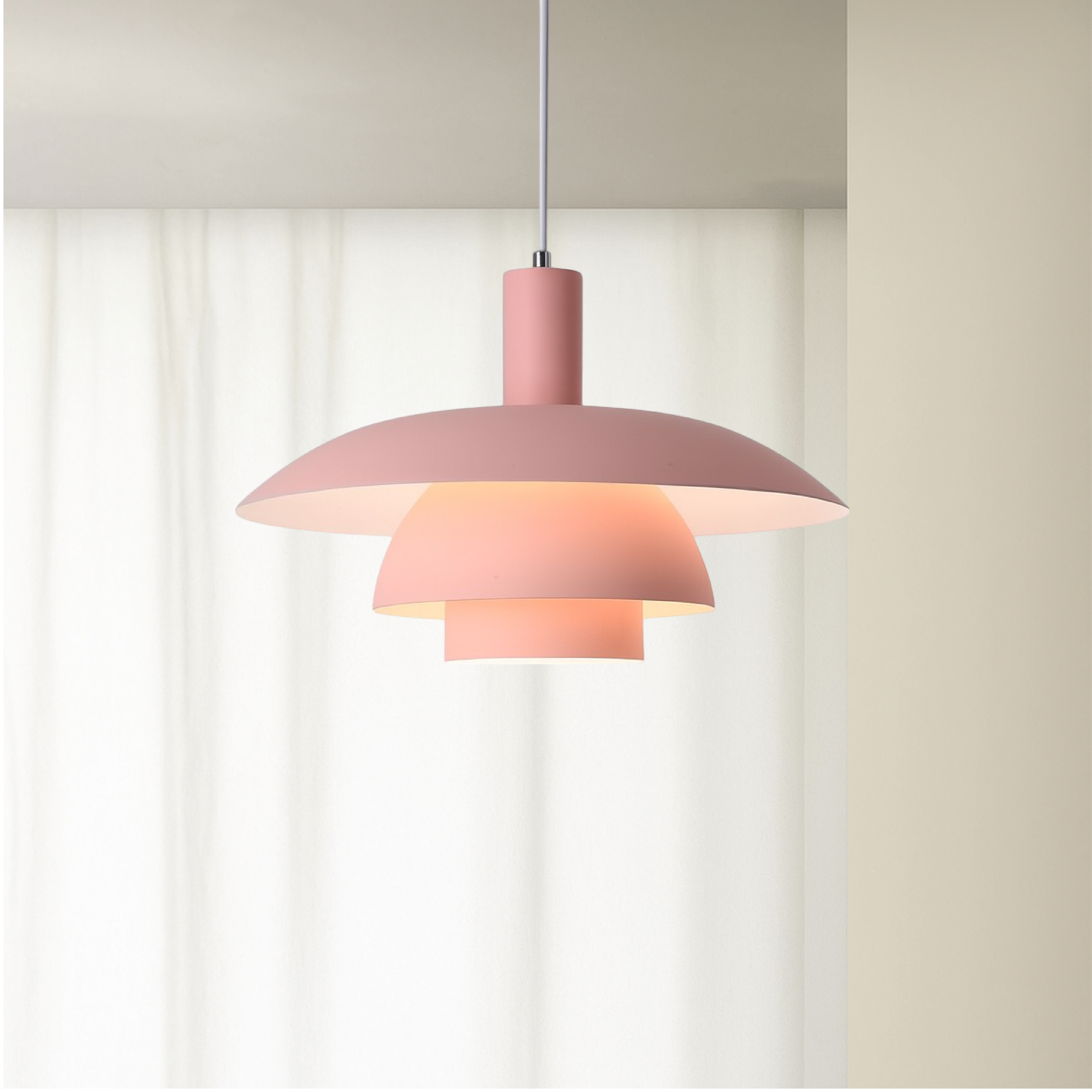 Multi tier ceiling pendant lamp with wide dome shade