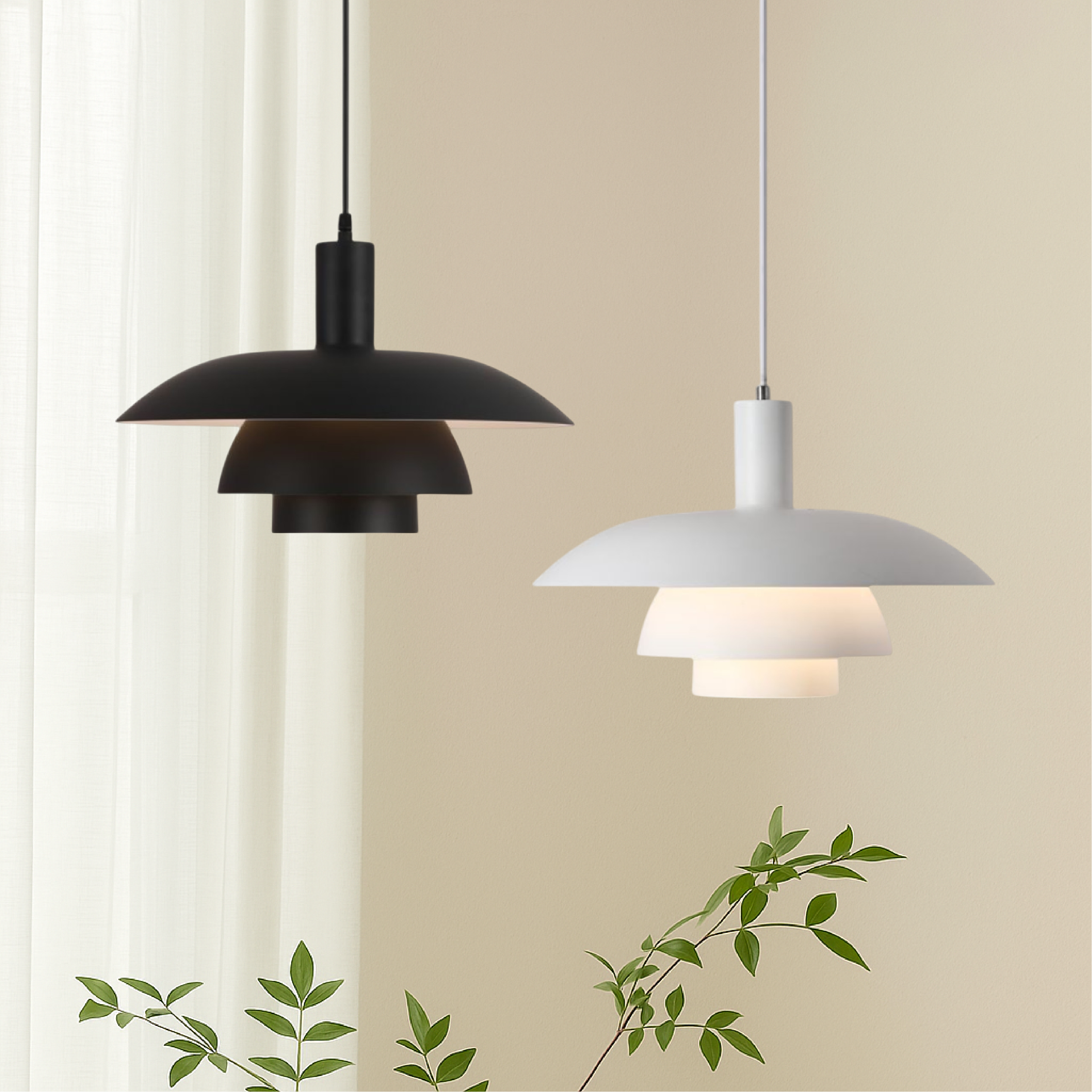 Multi tier ceiling pendant lamp with wide dome shade