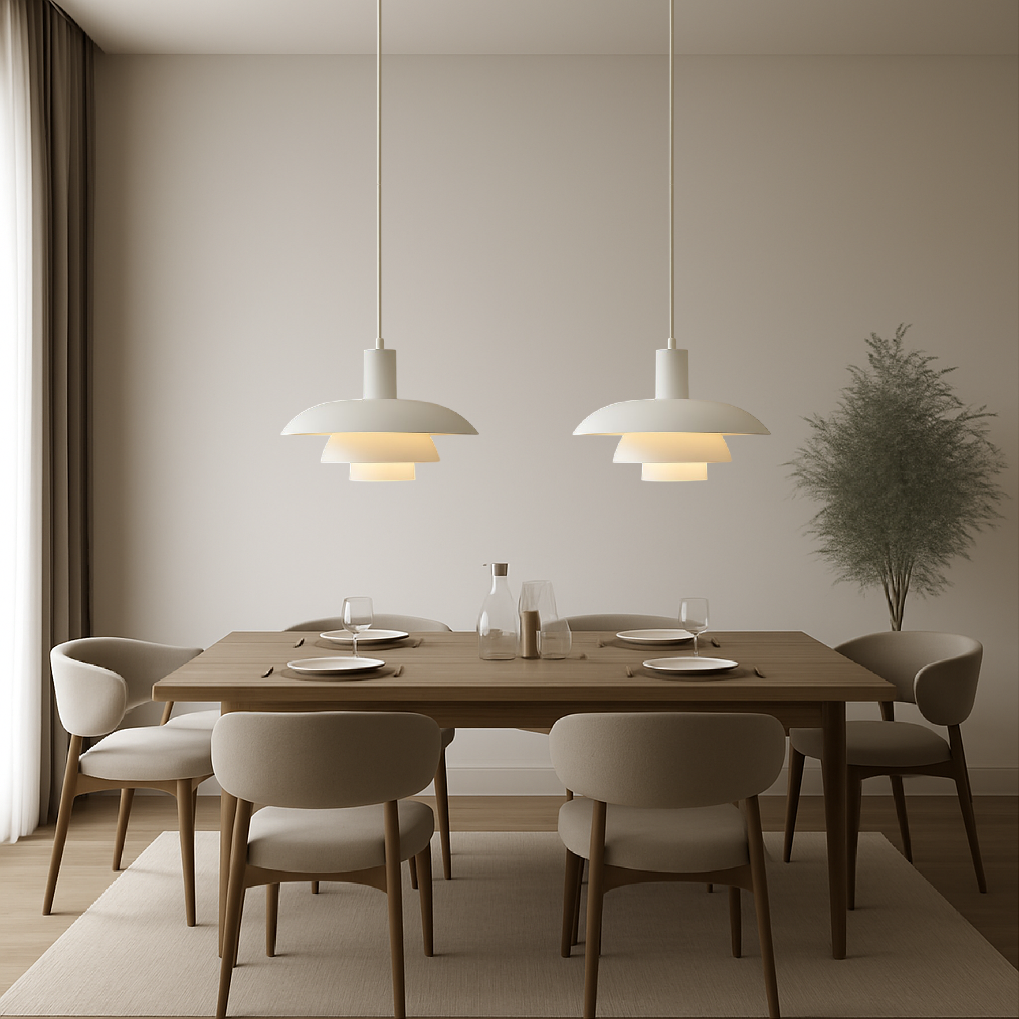 Multi tier ceiling pendant lamp with wide dome shade