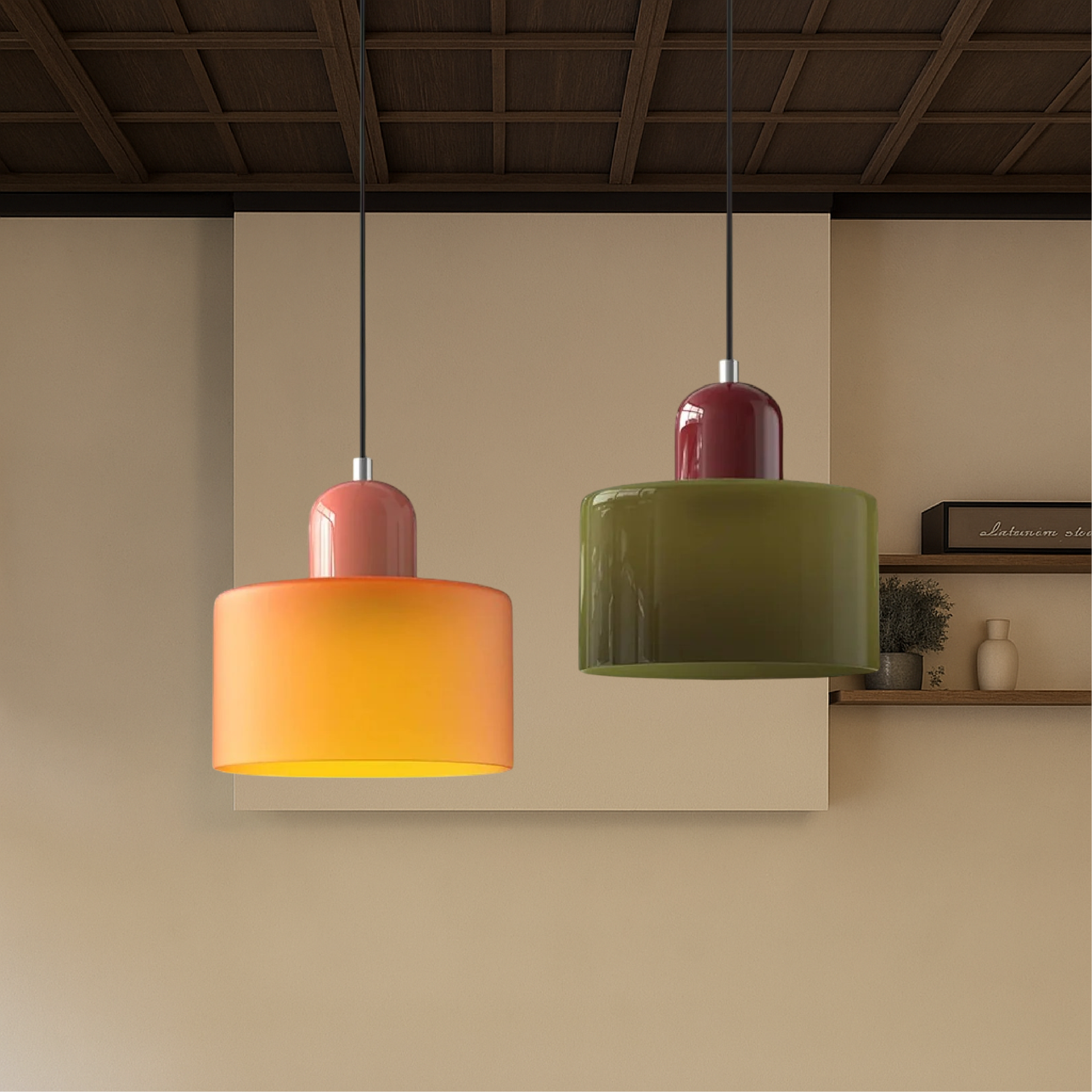 Coloured glass Bauhaus pendant light