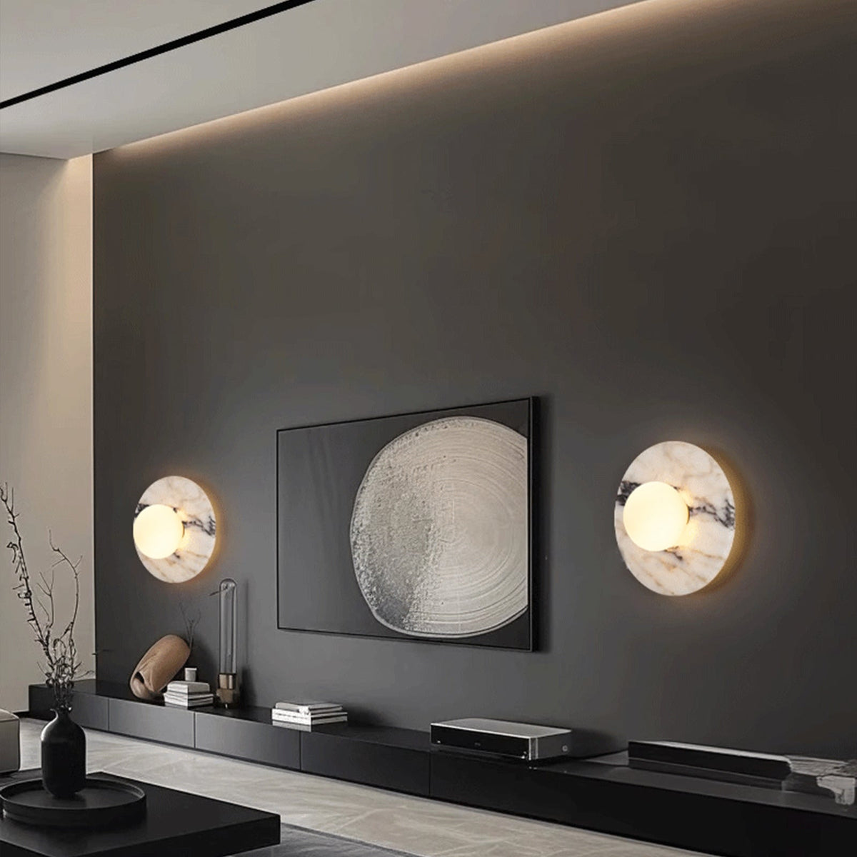 Marble Wall Light with Round Backplate and Globe Shade