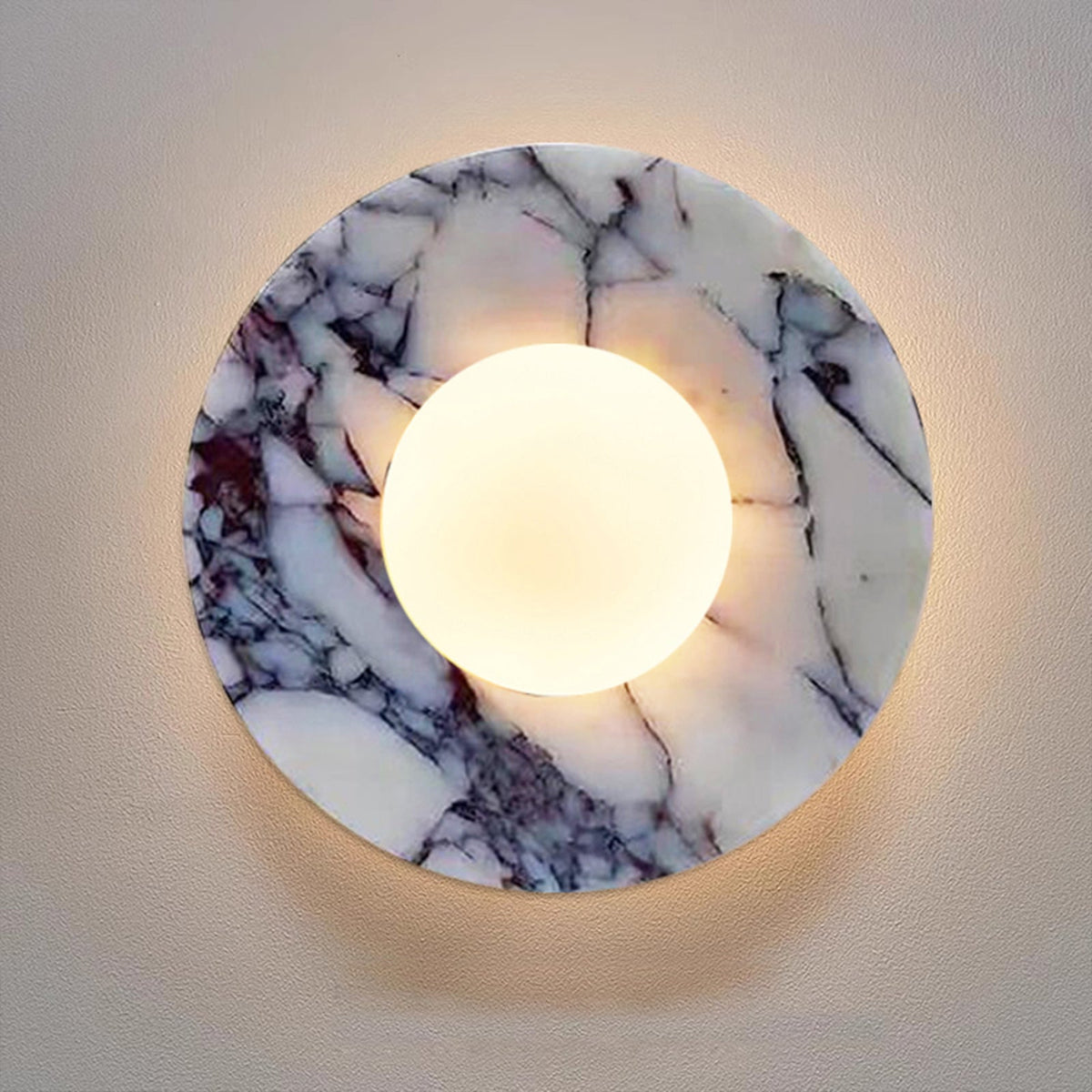 Marble Wall Light with Round Backplate and Globe Shade