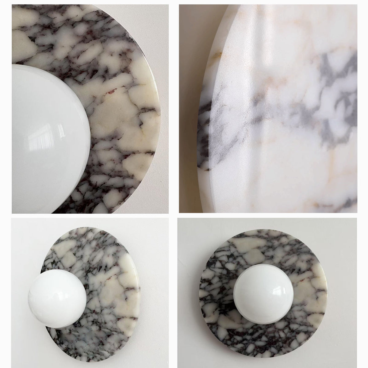 Marble Wall Light with Round Backplate and Globe Shade