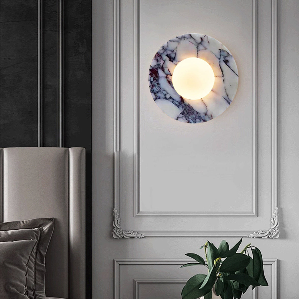 Marble Wall Light with Round Backplate and Globe Shade
