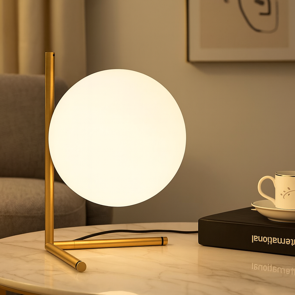 Lampe de lecture moderne pour chevet avec abat-jour sphérique en verre